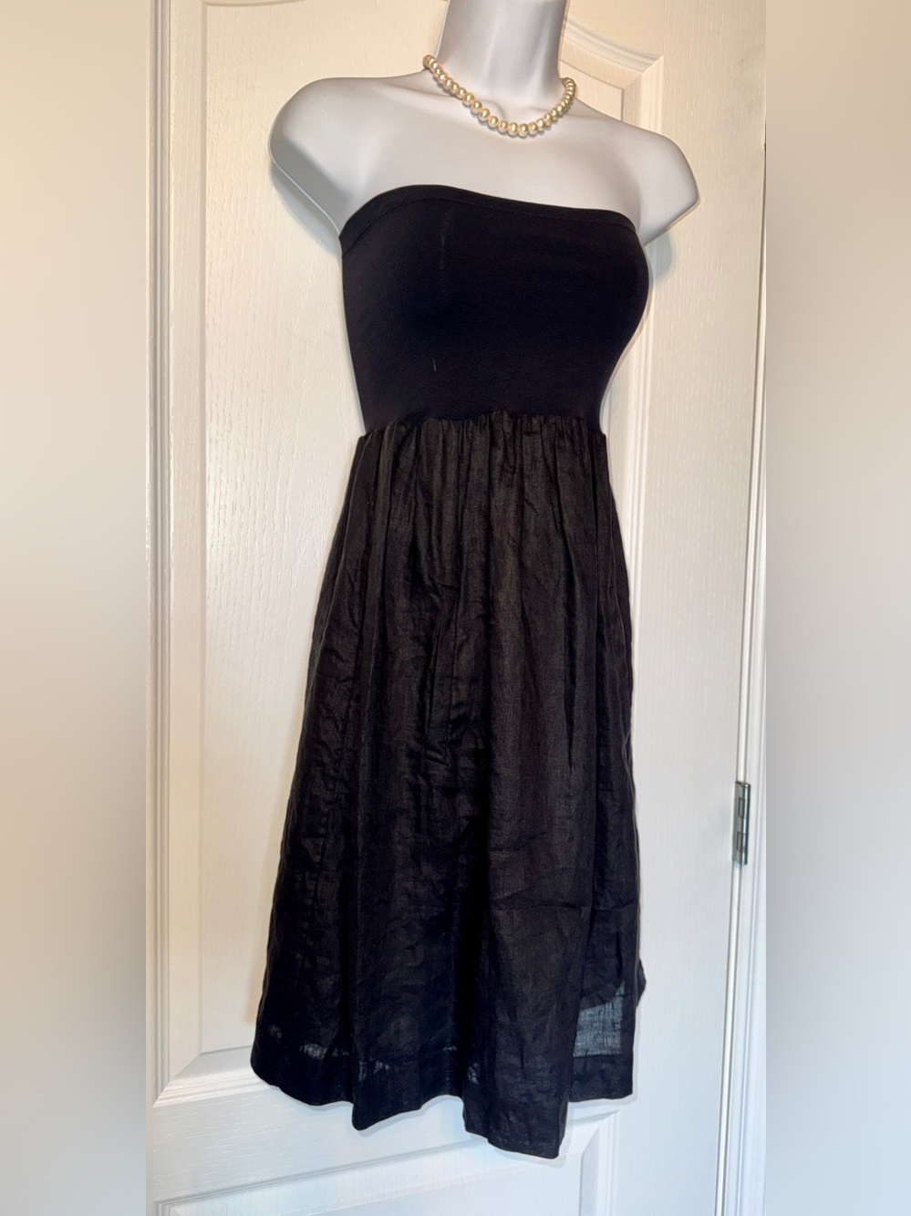 Theory Strapless Linen Blend Dress – Black P/S Small NEW